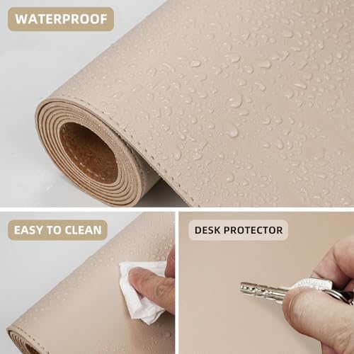 AFIING Leather Desk Mat, Beige, 31.5" x 17",Desk pad Protector