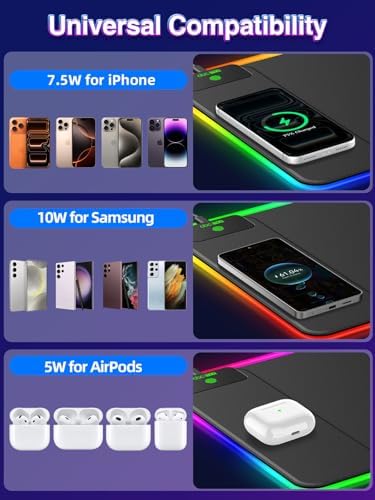 RGB Gaming Mouse Pad with 15W Magnetic Wireless Charging, 31.5'' x 11.8''