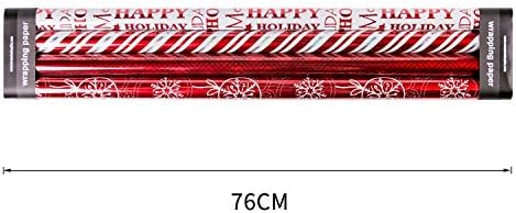 WRAPAHOLIC 30 Inch Christmas Wrapping Paper Set - Jumbo Roll Red and White Christmas Design with Metallic Foil Shine - 4 Rolls - 30 inch x 120 inch Per Roll