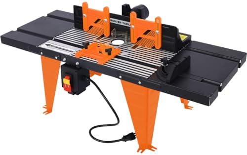 Aluminum Router Table with Extension Tables, 34" Benchtop Woodworking Router Table with Miter Gauge, Multifunction Fence & Retractable Guard, Portable Durable Workstation for Precision Cutting,Orange
