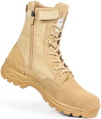 Men's Military Tactical Work Boots with Side Zipper, Puncture Resistant, Desert Combat, Army Jungle, 8 Inch Lightweight Hiking Boots
