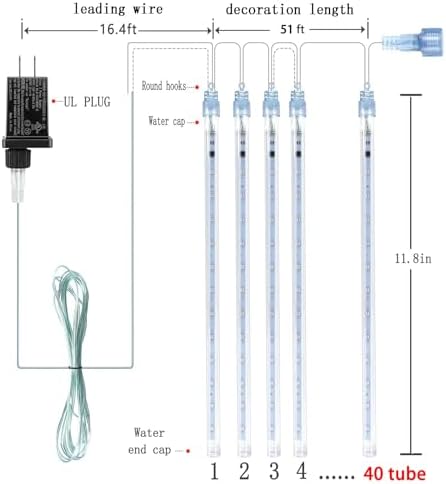 Large Meteor Shower Lights for Christmas Decorations Outdoor, 40-Tube White