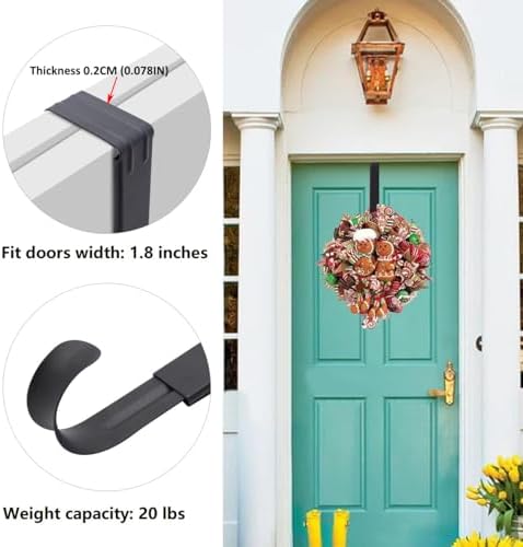HEYHOUSE Wreath Door Hanger, 2 Pack Adjustable Wreath Hanger for Front Door Decor Halloween Christmas Decorations from 14.9-25", Heavy Duty Metal Over The Door Hooks Organizer 20 lbs Indoor Outdoor