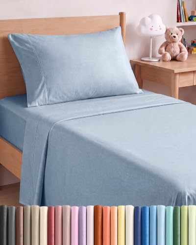 Twin Size 3 Piece Sheet Set - Breathable & Cooling Sheets - Heathered Blue