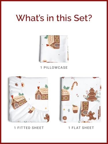 Christmas Sheet Set, Gingerbread House, Holiday Xmas Bedding Set - Twin