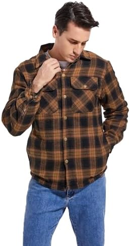 Men's Sherpa Cotton Flannel Shirt Jacket Plaid Button Coat Pocket