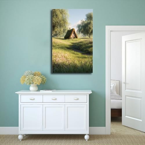 JDBeehpy Thatched Cottage Wildflower Meadow Wall Prints Unframed 8x12inch