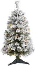 Nearly Natural 3ft Pre-Lit Flocked Pine Artificial Christmas Tree 50 LEDs