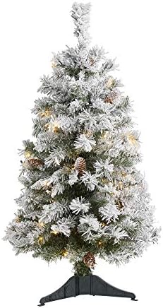 Nearly Natural 3ft Pre-Lit Flocked Pine Artificial Christmas Tree 50 LEDs