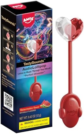 Amos Music Lollipop Candy, Audio Singing Lollipop, Unique Candy Gift, Individually Wrapped Natural Watermelon Flavor (1 Pack)