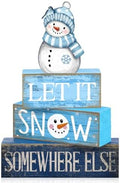 Lineshading 4 Pcs Wooden Snowman Tiered Tray Decor Block Signs Winter