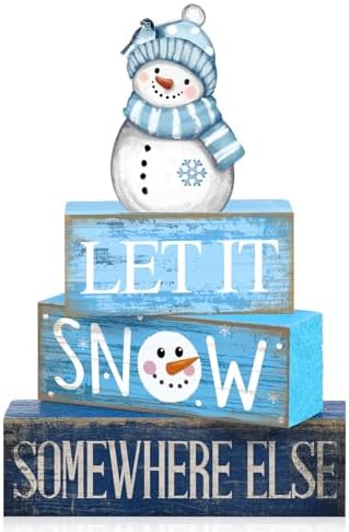 Lineshading 4 Pcs Wooden Snowman Tiered Tray Decor Block Signs Winter