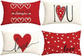 Valentines Day Decorations-Valentine Pillow Covers 12x20 Set of 4, Red Hearts I Love You Happy Valentine's Day Throw Outdoor Pillow Covers Anniversary Wedding Cushion Case for Home Sofa Couch Decor