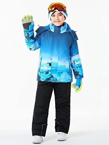WOWULOVELY Big Boy's 2-Piece Colorblock Snow Pants and Jacket Snowsuit Ski Suit