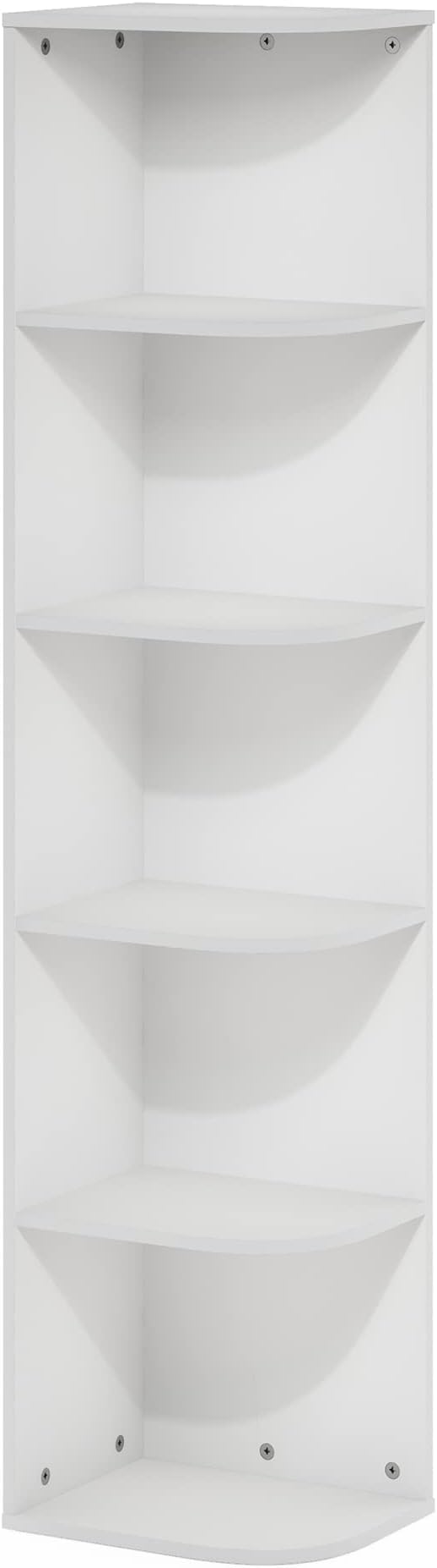 Furinno PASIR Book Shelf, 5-Tier Corner Bookshelf with Open Shelf, Standing Bookcase, 9.3 x 12 x 51.7, for Organization and Storage, for Living Room, Bedroom, Home Office, White