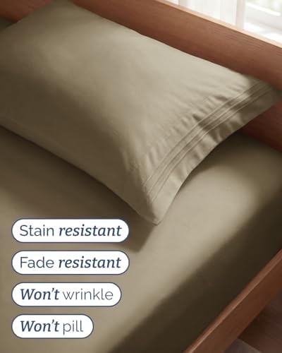 Twin Size 3 Piece Sheet Set - Comfy Breathable & Cooling Sheets - Khaki