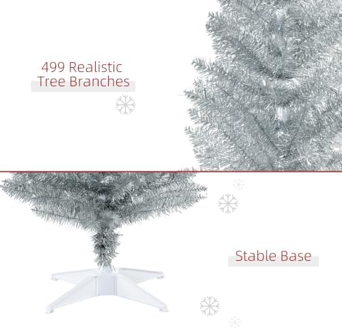 HOMCOM 7' Artificial Pencil Christmas Tree 499 Realistic Branch Tips Silver