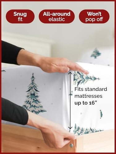 Christmas Sheet Set, Green Xmas Trees, Holiday Xmas Bedding Set - Full Size