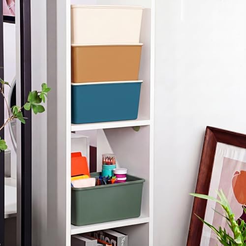 Menkxi 4 Pcs Storage Bins with Lids, Mixed Color, Small
