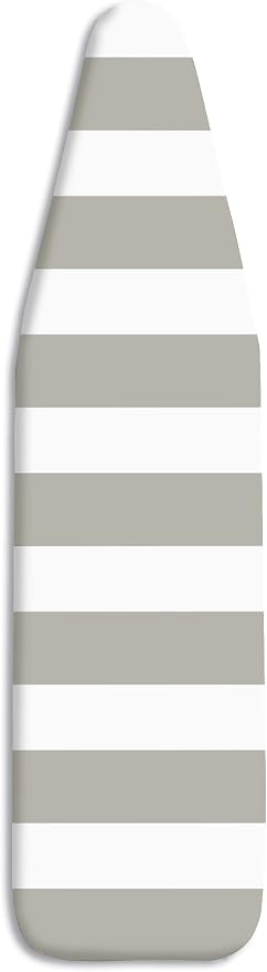 Whitmor Ironing Board Cover with 3mm Foam Pad, Fits 13-15 x 52-54 In | 100% cotton cover, 3mm foam pad, drawstring with barrel lock, naturally scorch resistant, Paloma gray stripe.