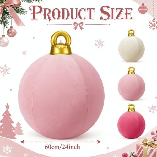 3 Pcs 32 Inch Velvet Christmas Inflatable Balls, Hot Pink, Blush, Beige