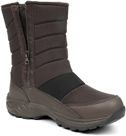 SILENTCARE Mens Winter Mid-Calf Snow Boot Fur Warm Waterproof Slip On Outdoor Athletic