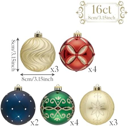 Valery Madelyn 16ct Christmas Tree Decorations Ball Ornaments 3.15 Inches