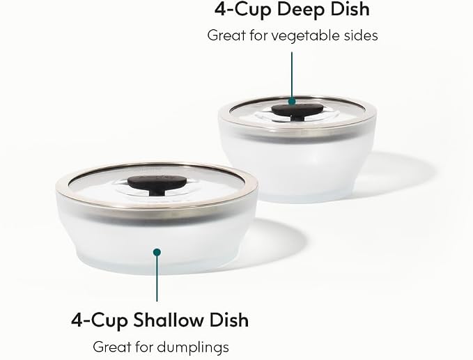 Anyday 4-Pc Medium Microwave Cookware Glass Food Storage Set (Black Sesame) | Plastic-Free Containers, Stackable Steamer with Vented Lid, Microwave-Safe Reheating, Steaming Vegetables, Rice