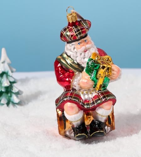 Miss Christmas 2026 Collection Santa Claus Blown Glass Christmas Tree Ornament (Scottish Santa with Whisky Barrel)