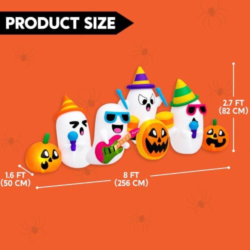 Joiedomi 8FT Long Halloween Inflatable Ghost Band with Music, Blow Up Pumpkin Ghost Yard Decorations with Build in LEDs, Inflatable Halloween Outdoor Decorations Indoor Holiday Party Garden Decor