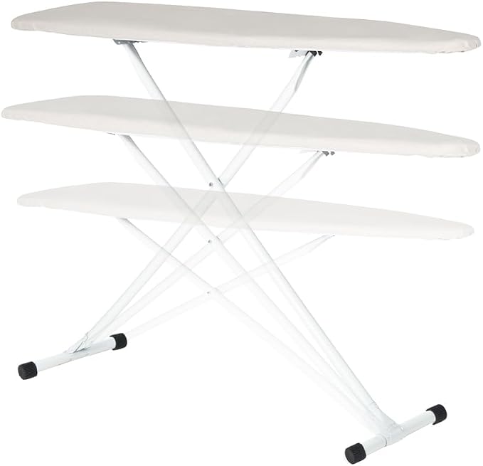 Full Size Ironing Board with Cover & Pad – USA-Made with Enhanced Grip Feet for Extra Stability – Adjustable Steel T-Legs 35" High – Perforated Top – Durable Iron Board for Home, Laundry Room, Beige
