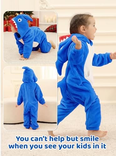 LOLANTA Boys' Girls' Dinosaur Shark Costume Flannel Jumpsuits Animal Onesie