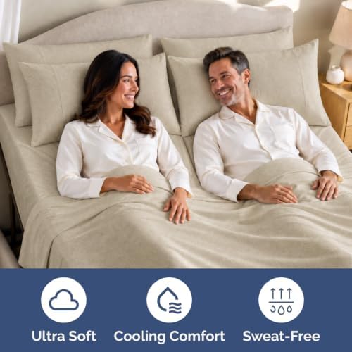 Flex Top Split Head King 4 Piece Sheet Set - Ultra-Soft - Heathered Beige