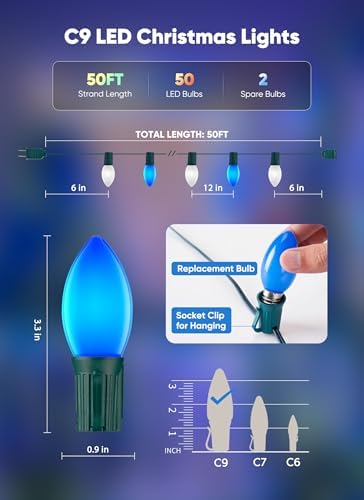 Minetom 50Ft Christmas Lights Outdoor, 50 LED Matte Bulbs, Blue|Pure White
