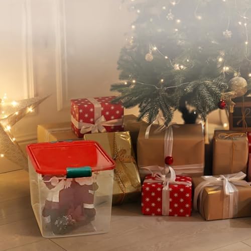 HOMZ Holiday Tote Storage Bin w/Lid & Dividers, 31 Qt, Clear/Red, 4 Pack