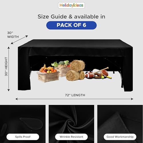 HolidayIdeas 6-Pack 6ft Open Back Fitted Tablecloths for Craft Shows Black
