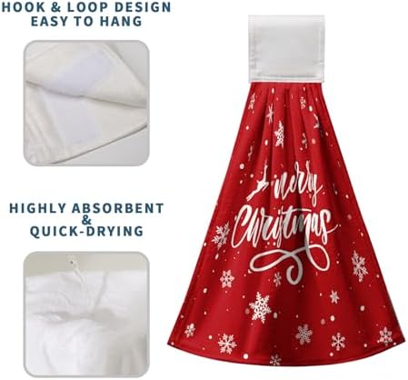 Merry Christmas Kitchen Hanging Towels Red Xmas Tree Hand Towels with Hanging Loop Fast Drying Hanging Towel Oven Stove Dish Washcloth Soft Absorbent Fingertip Bath Tie Towel Set of 2