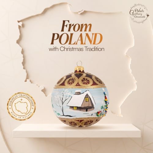 Hand Blown Glass Ball Christmas Ornament, 5 in, Countryside Golden Wine