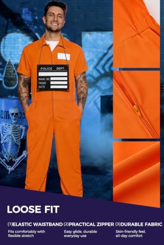 Arvilhill 6 Pcs Men's Prisoner Costume Orange Jumpsuit Outfit for Halloween