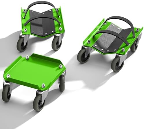 Snowmobile Dolly Set, Heavy Duty Snowmobile Moving System with V-Slide Rubber Pads, 3" TPR Swivel Casters, Steel Garage Storage Dolly for Most Snowmobiles, Up to 1500 lbs Capacity(Green)