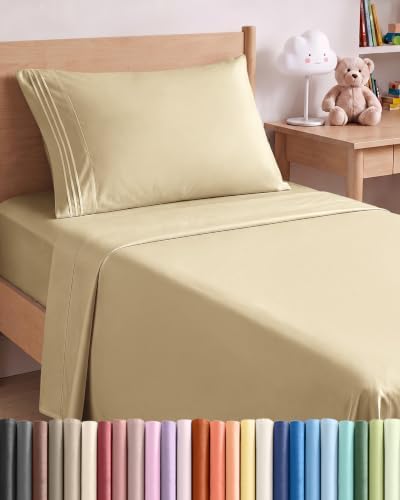 Twin Size 3 Piece Sheet Set - Comfy Breathable & Cooling Sheets - Beige