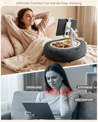Miledi Tablet Pillow Stand for Bed with 360° Rotating Holder, Dark Gray
