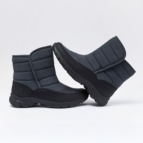 Lands' End Expedition Quilted Slip On Mens Snow Boots Insulated Winter Boots for Men Waterproof with Hook & Loop Closure, Medium or Wide Width Winter Shoes