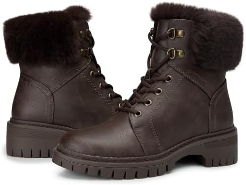 TEMOFON Ankle Boots for Women Winter: Comfortable Lace-up Combat Boot Warm