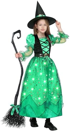 Spooktacular Creations Girls Witch Costume, Light up Witch Costume Kids, Starry Dress for Child Halloween Role Play Parties