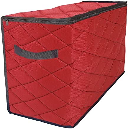 96ct Red and Black Quilted Zip Up Christmas Ornament Storage Tub