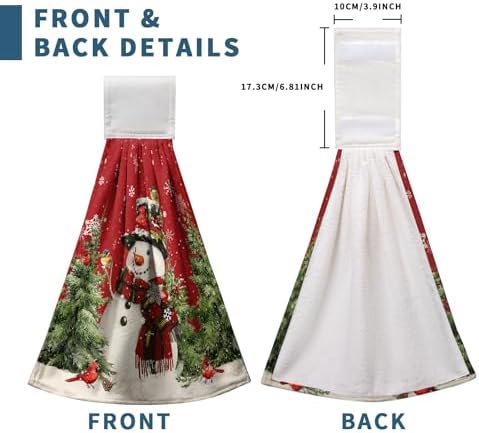 Winter Snowman Red Hanging Kitchen Towels Set of 2 Christmas Snow Snowman Pine Tree Bird Hand Towel with Hanging Loop Xmas Farmhouse Bath Towels Soft Absorbent Fingertip Dish Tie Towel for Bathroom