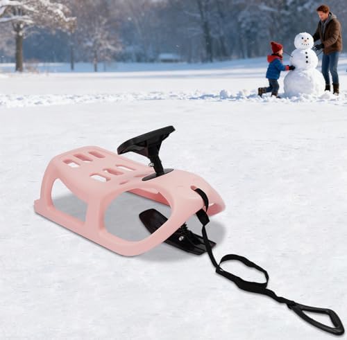 Snow Racer Seld, Metal Sleds for Snow Sled Heavy Duty Winter Sled Steerable Snow Sled, Steerable Snow Scooter Sled,Age 3+
