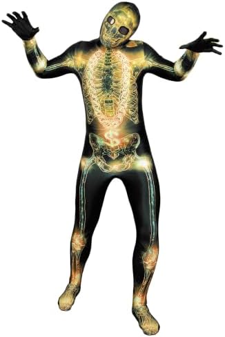 Uisozsfeb Men's Skeleton Costume Glow in Dark Jumpsuit Light Up Bodysuit