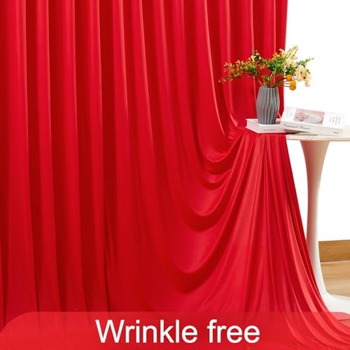 10 Panels Red Backdrop Curtain for Parties Wedding Wrinkle Free Red Photo Curtains Backdrop Drapes Fabric Decoration for Christmas Birthday Party Baby Shower 50ft(W) x 10ft(H)